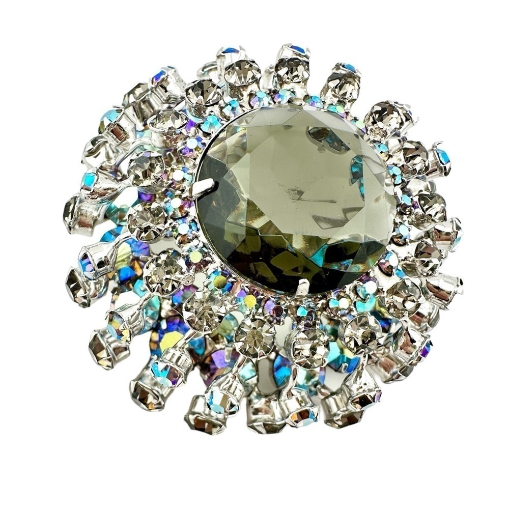 Juliana D&E Brooch Domed, Layered Aurora Borealis Rhinestone Pin Vintage - Picture 5 of 7